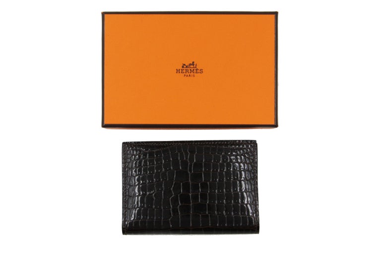 Hermes Crocodile Skin Card Holder, Noir For Sale at 1stDibs