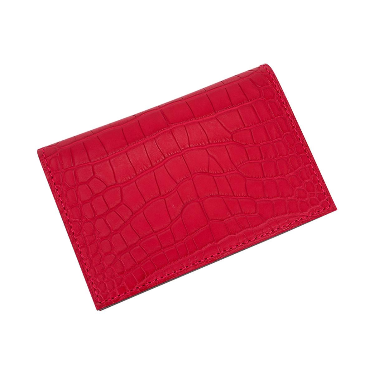 Hermes MC2 Euclide Card Case Rose Extreme Matte Alligator In New Condition In Miami, FL