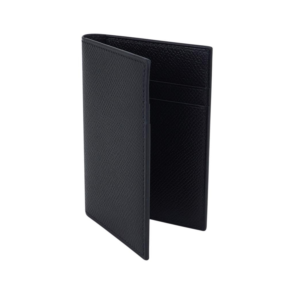 Nero Hermes MC2 Euclide Porta carte di credito in pelle nera di Epsom