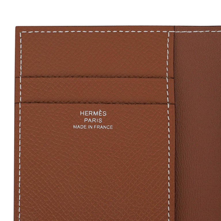 Hermes Calvi Duo Card Holder In Gold, Brown Epsom Leather, Brand New For  Sale at 1stDibs