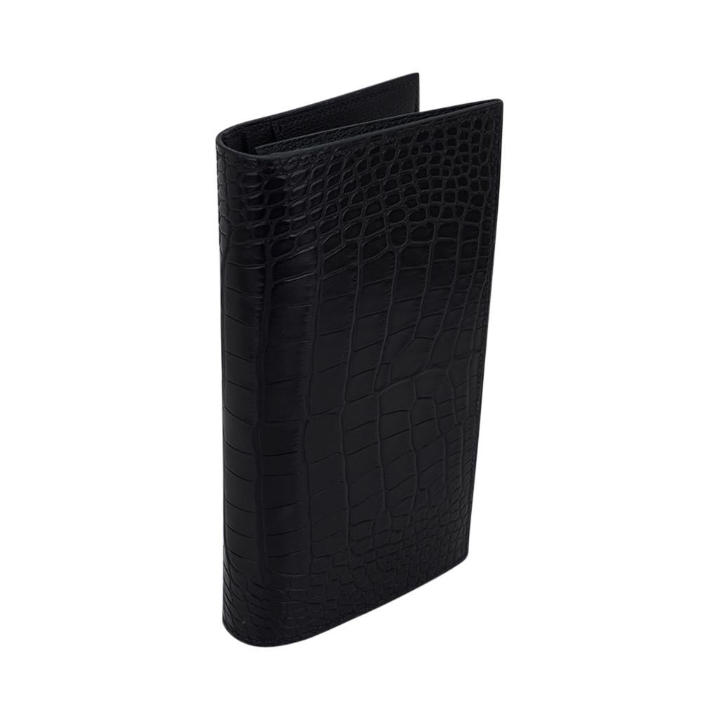 Hermes MC2 Fleming Long Wallet Matte Black Alligator In New Condition In Miami, FL