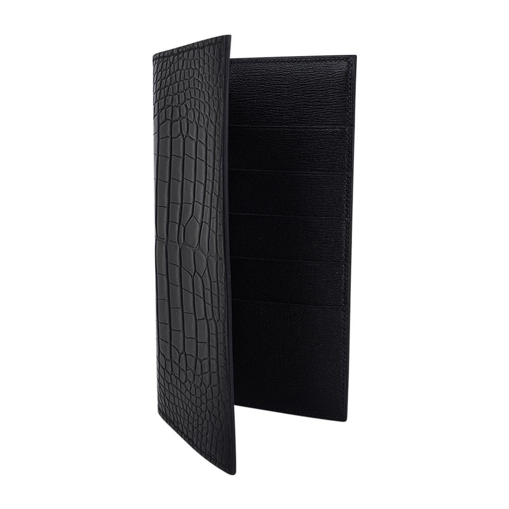 Fleming Long Wallet von Hermès MC2 aus mattem schwarzem Alligatorleder 1