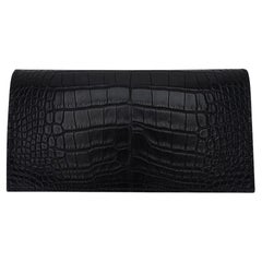 Fleming Long Wallet von Hermès MC2 aus mattem schwarzem Alligatorleder