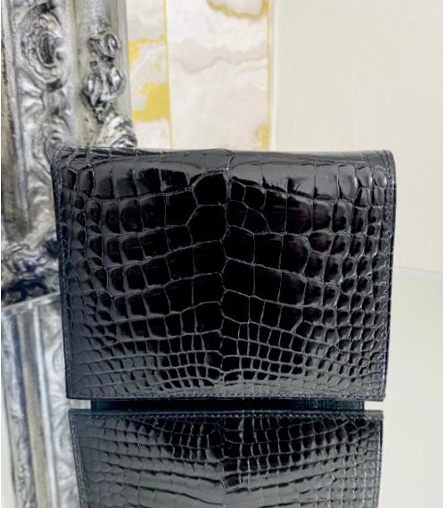 Black Hermes MC2 Shiny Alligator Bi Fold Wallet