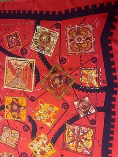 HERMES MECHANICS of IDEAS red silk scarf designed by Henry Christine 2004 France