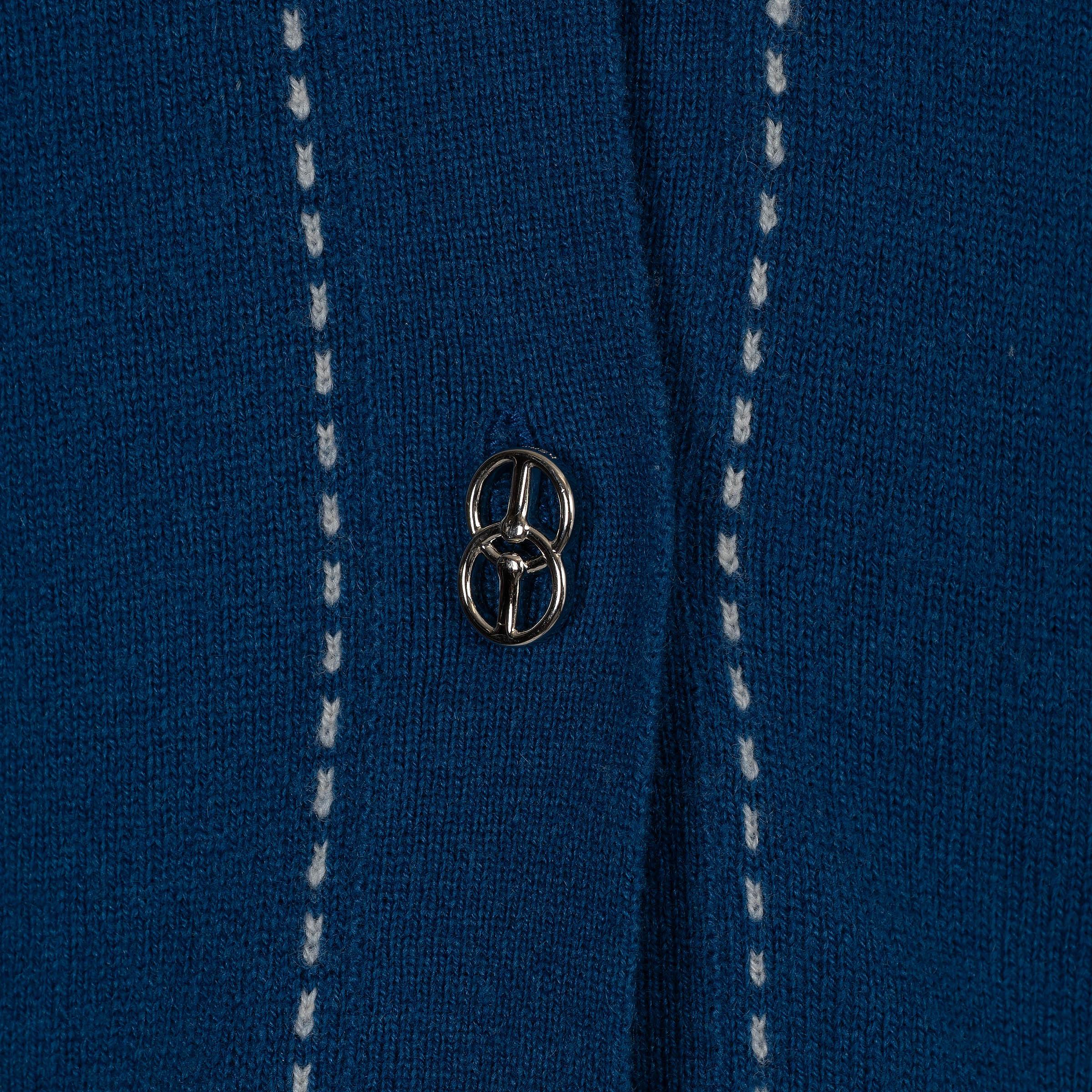 HERMES azul medio cachemira TOP STITCHING Cárdigan Jersey 34 XXS en venta 2