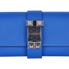 Hermes Medor 23 Clutch Bag Blue Hydra Palladium Hardware New