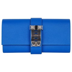 Hermes Medor 23 Clutch Bag Blue Hydra Palladium Hardware New