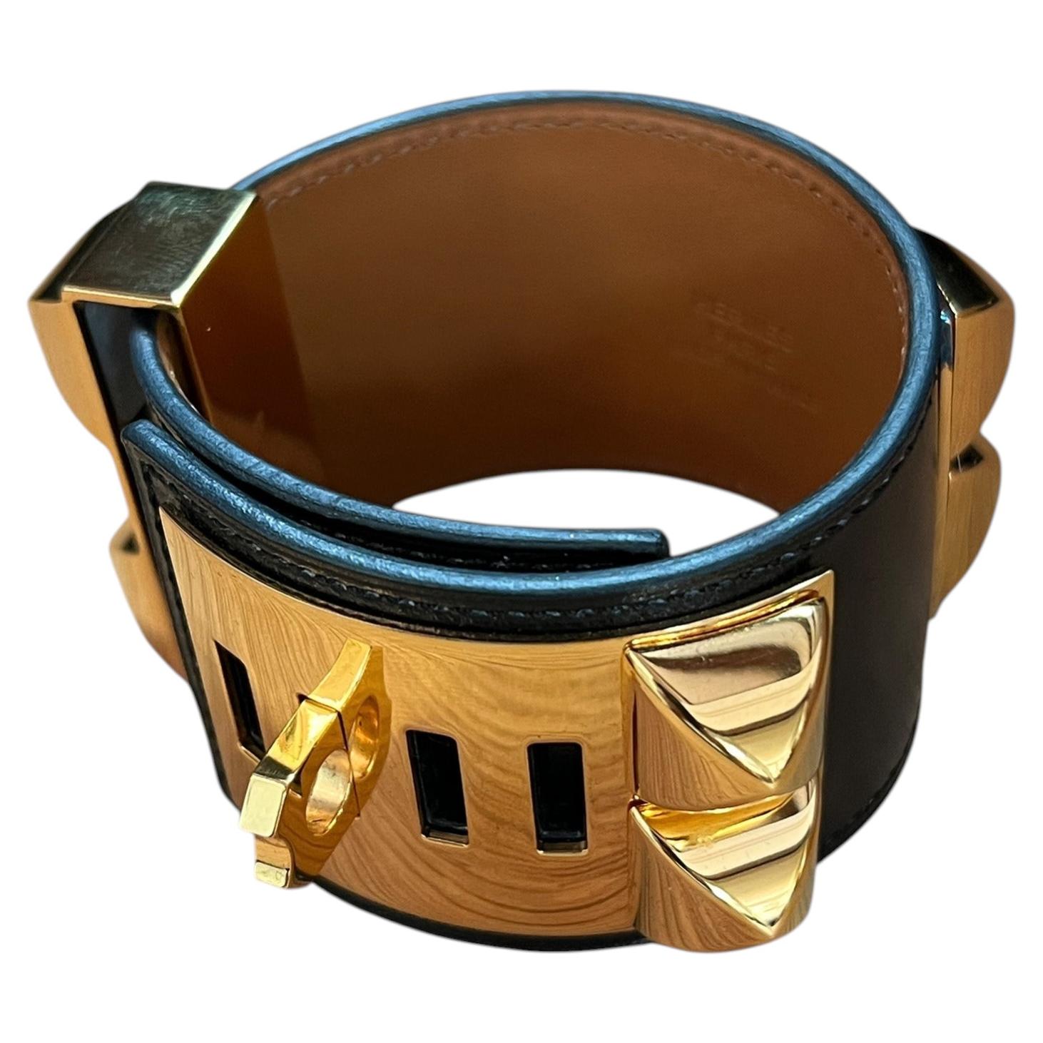 Hermes Medor Black Box Leather Collier de Chien Bracelet