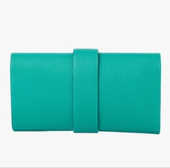 Hermès Medor Clutch in Green Leather with Palladium Hardware -'10s