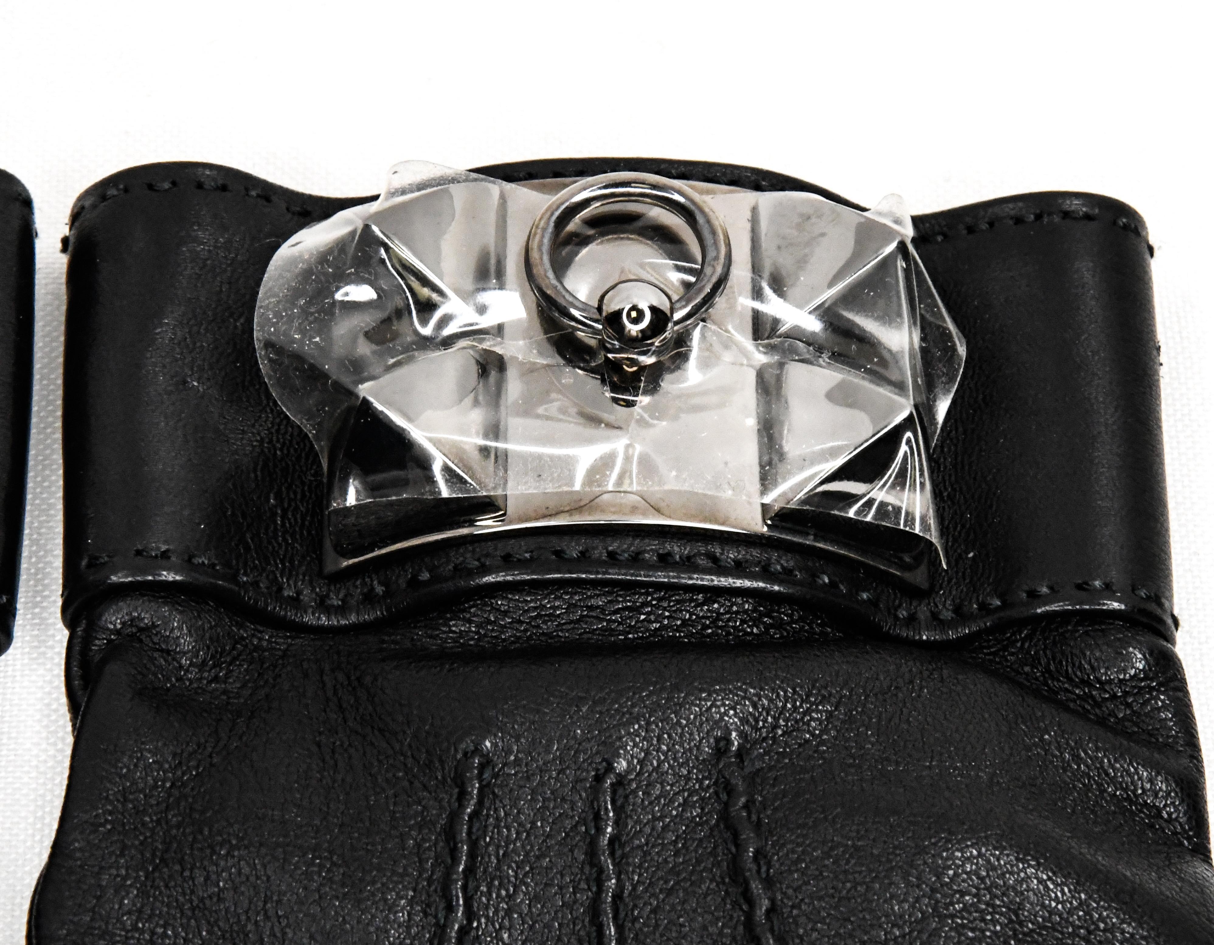 Black Hermès Medor Collier de Chien Lambskin Gloves New In Box Size 8