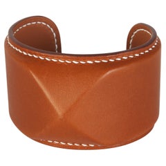 Hermès Medor Cuff In Fauve Leather Bracelet