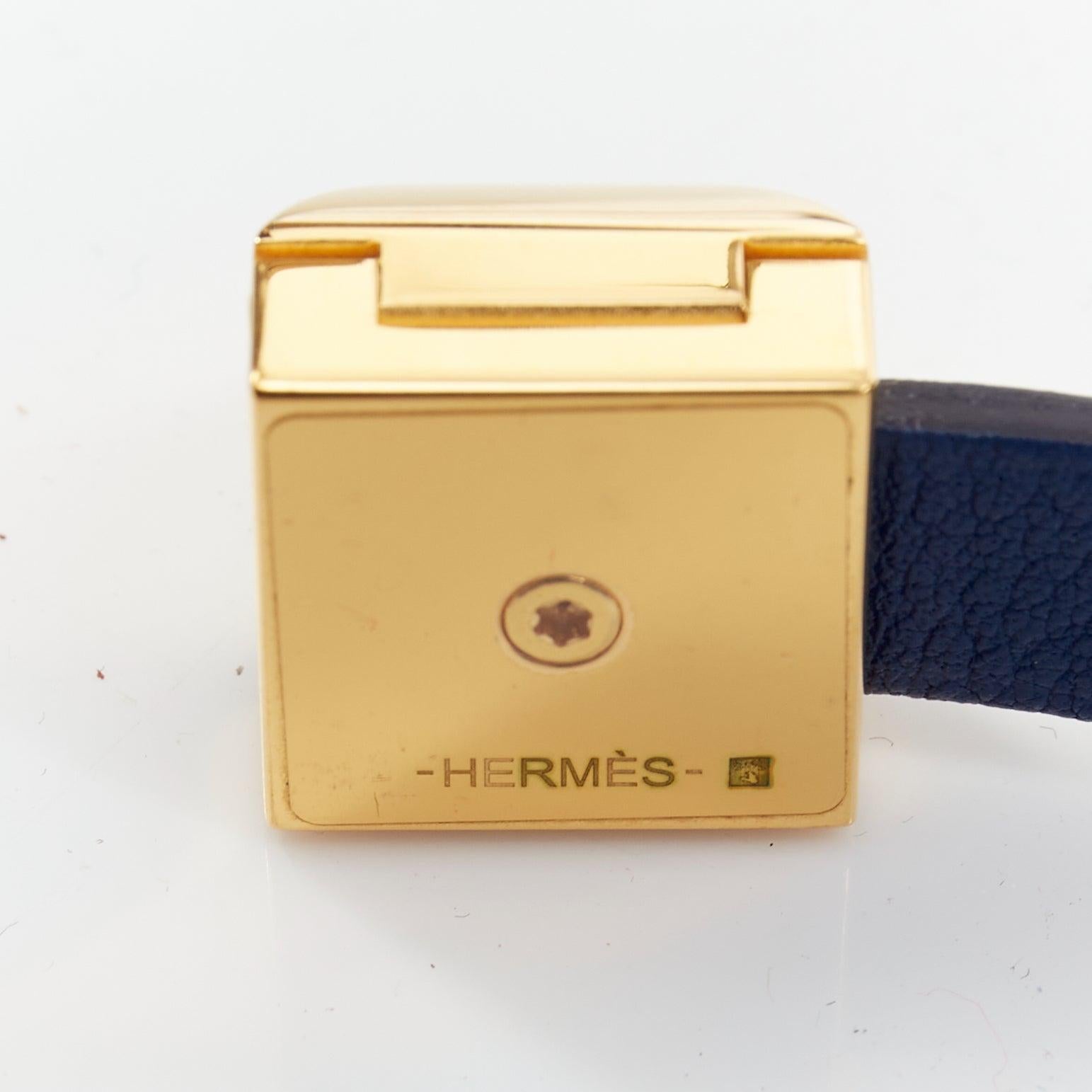 HERMES Medor Infini GHW double tour stud blue white leather bracelet 1