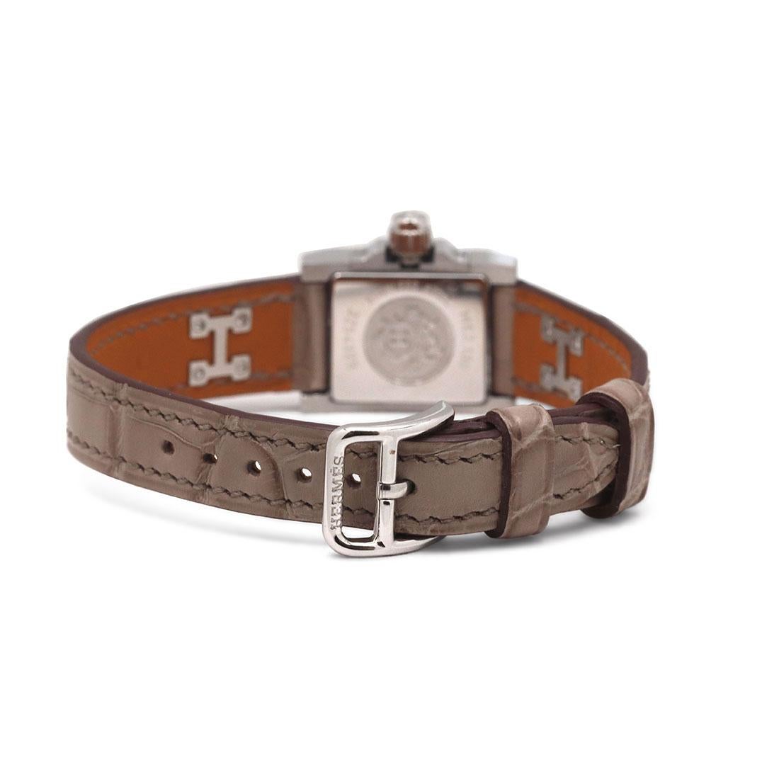 Round Cut Hermés Medor Mini Stainless Steel and Diamond Watch 