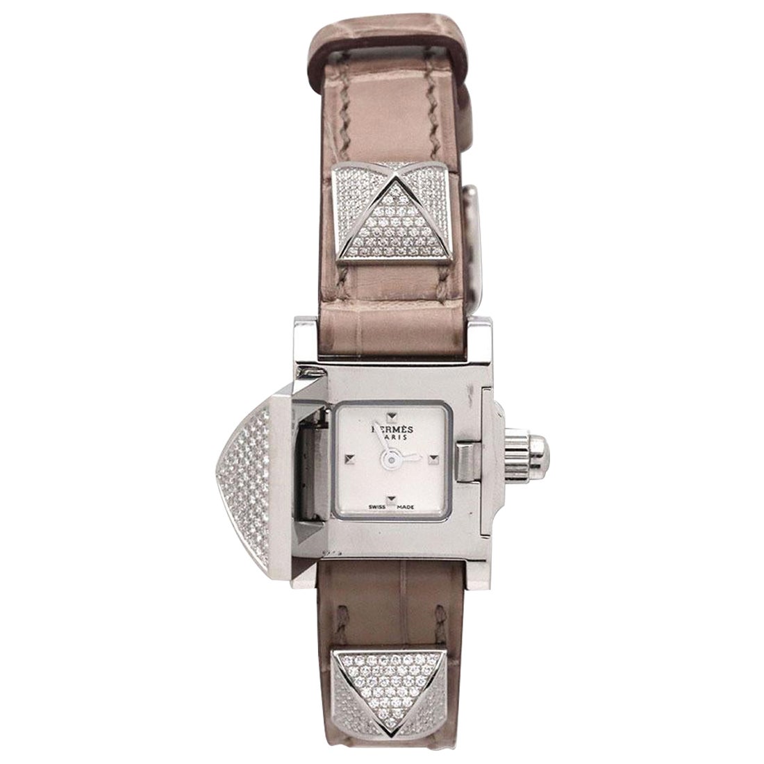 Reloj Hermés Medor Mini de acero inoxidable y diamantes