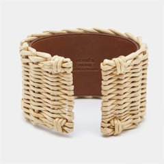 Hermès Medor Picnic Raffia Leather Palladium Plated Cuff Bracelet S
