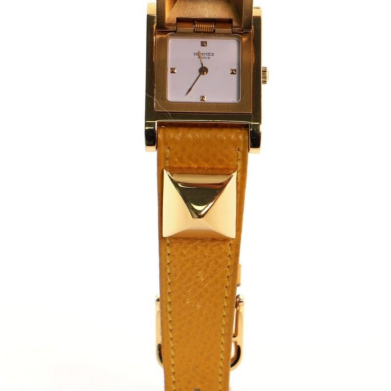 Hermes Medor Quartz Watch Plated Metal and Leather 23 5