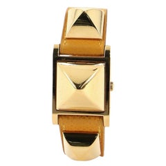 Hermes Medor Quartz Watch Plated Metal and Leather 23