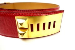 Hermès Medor Rouge Collier De Chien Belt Cdc223128 Red Leather Cross Body Bag