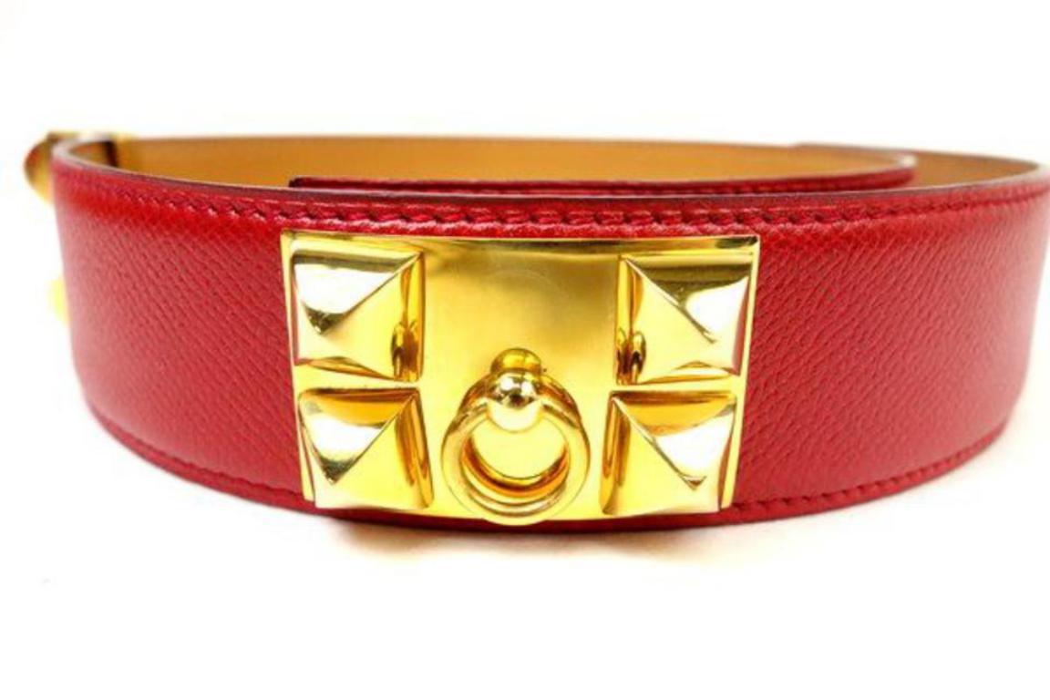 Brown Hermès Medor Rouge Collier De Chien Belt Cdc223128 Red Leather Cross Body Bag For Sale
