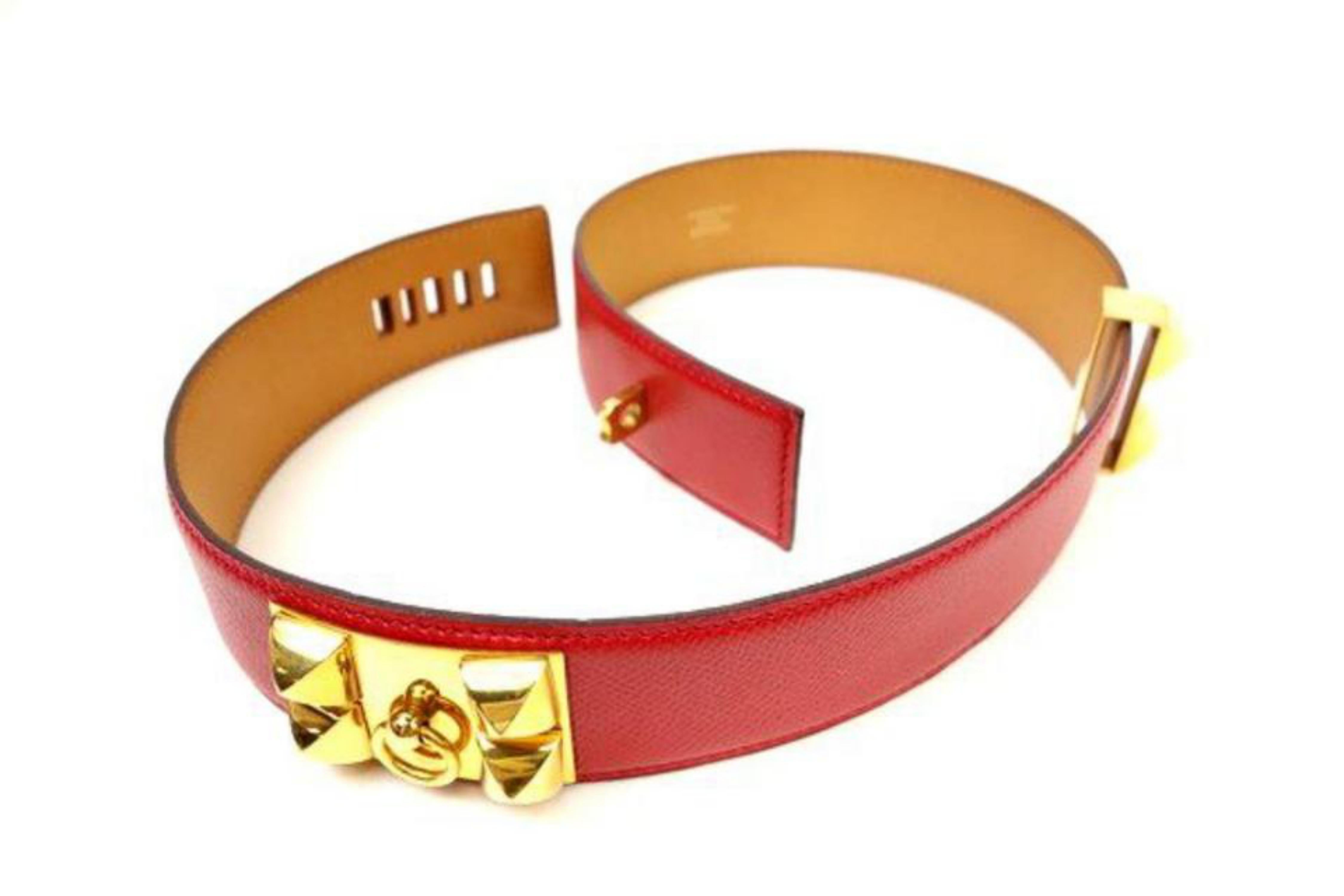 Hermès Medor Rouge Collier De Chien Belt Cdc223128 Red Leather Cross Body Bag For Sale 4