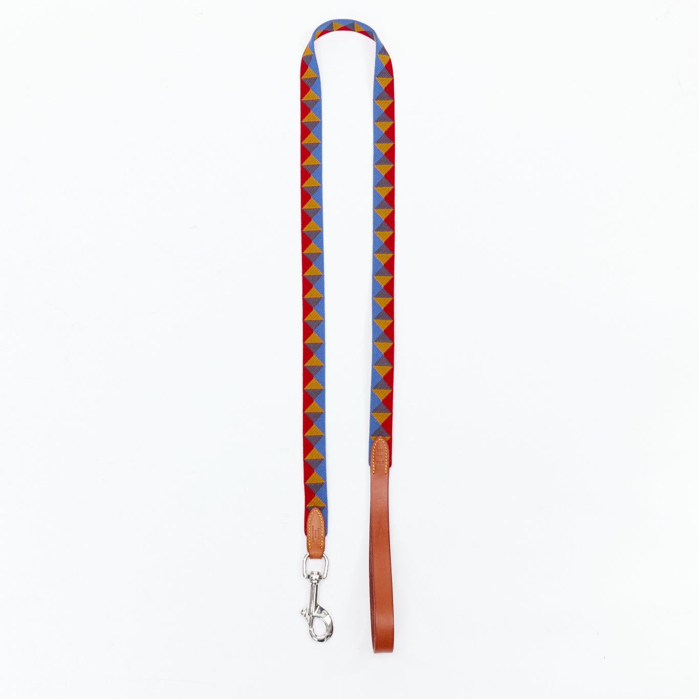 HERMES Medor Slim Dog Leash colorful red blue brown bridle leather In Excellent Condition For Sale In Hong Kong, NT
