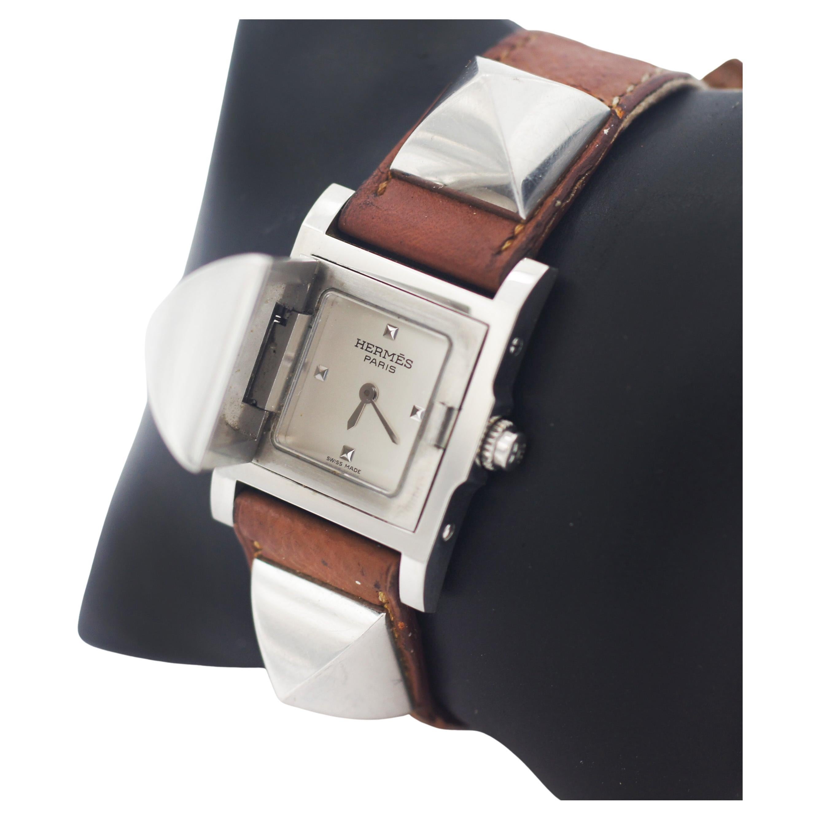 Hermès Medor Stainless Steel Leather Me2.210 Watch For Sale