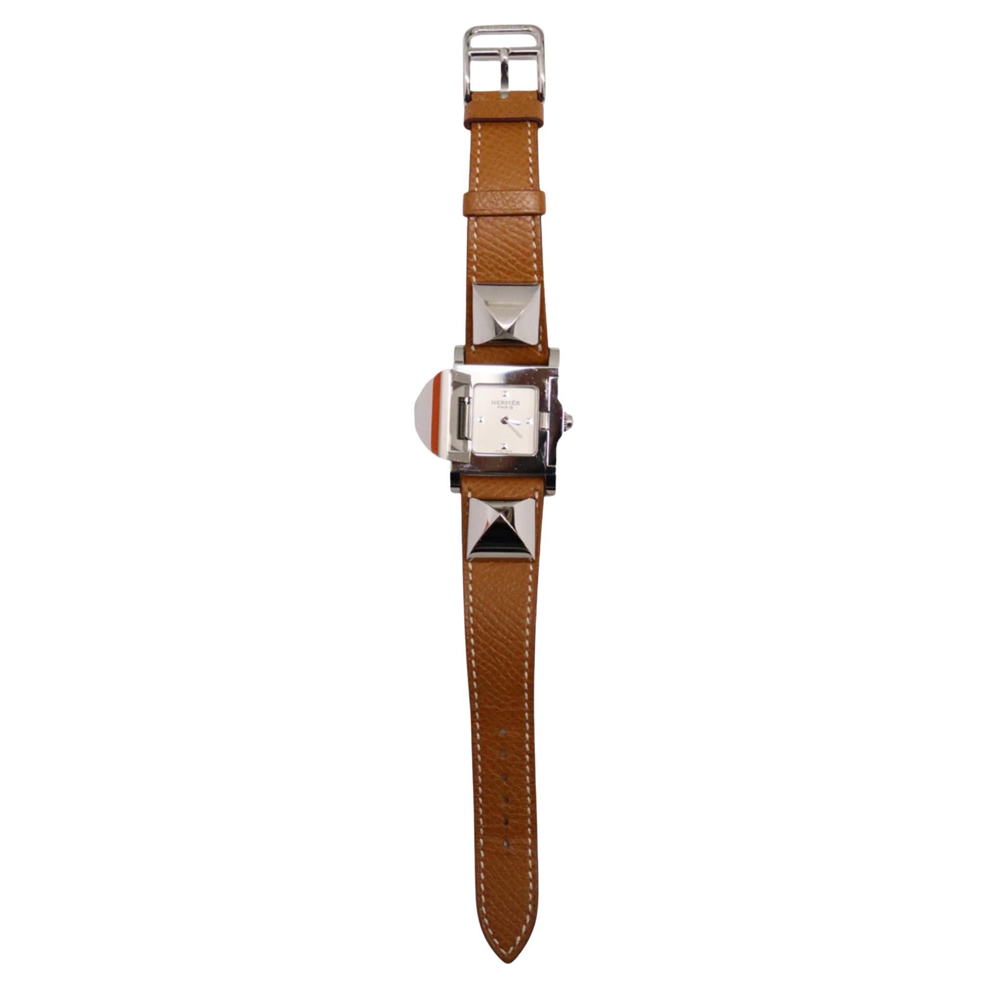 Hermès Medor Steel Barenia Leather Wrist Watch