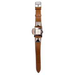 Antique Hermès Medor Steel Barenia Leather Wrist Watch
