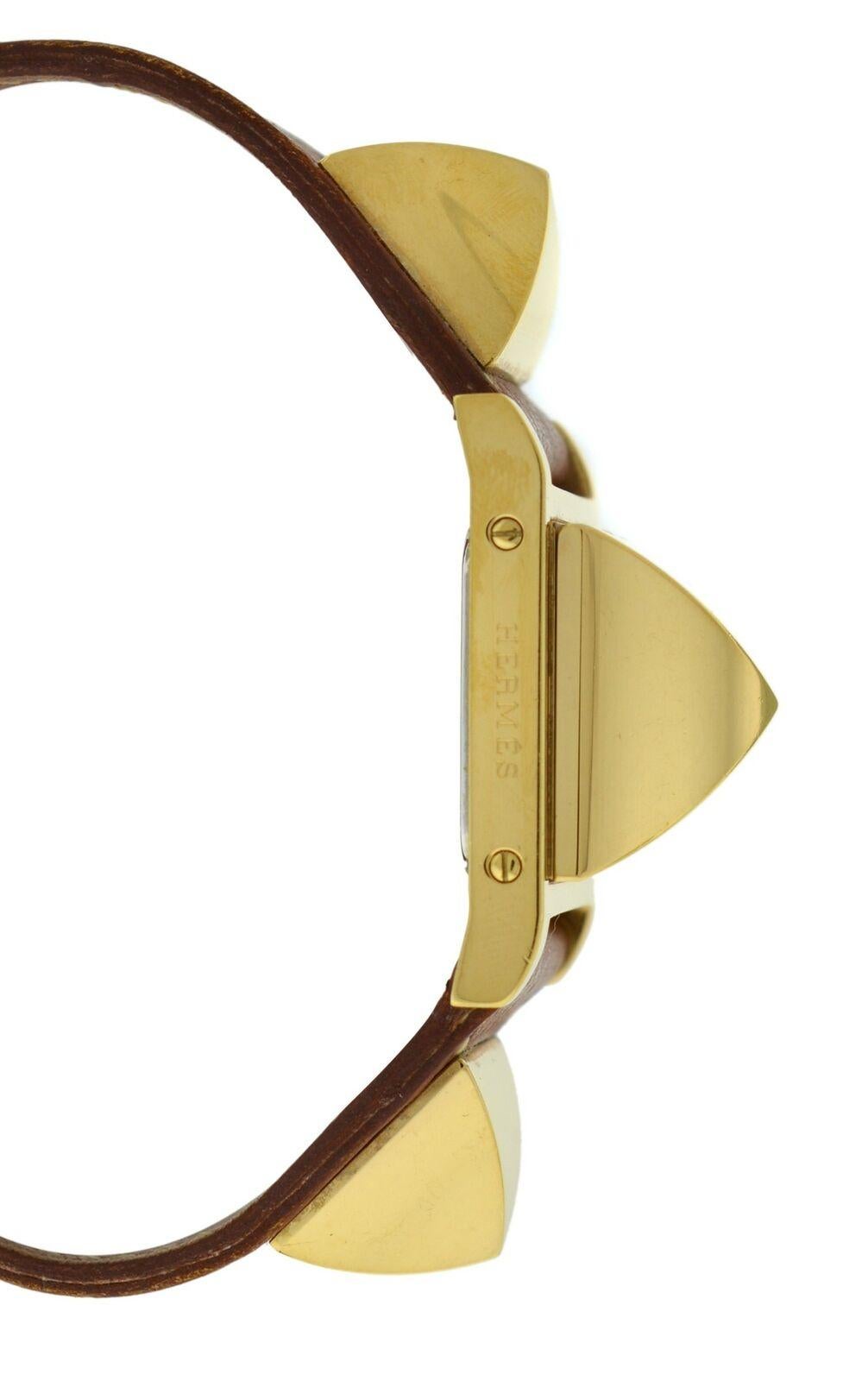 Women's Hermes Medor Stud Gold Plated Bracelet Leather Quartz Watch For Sale