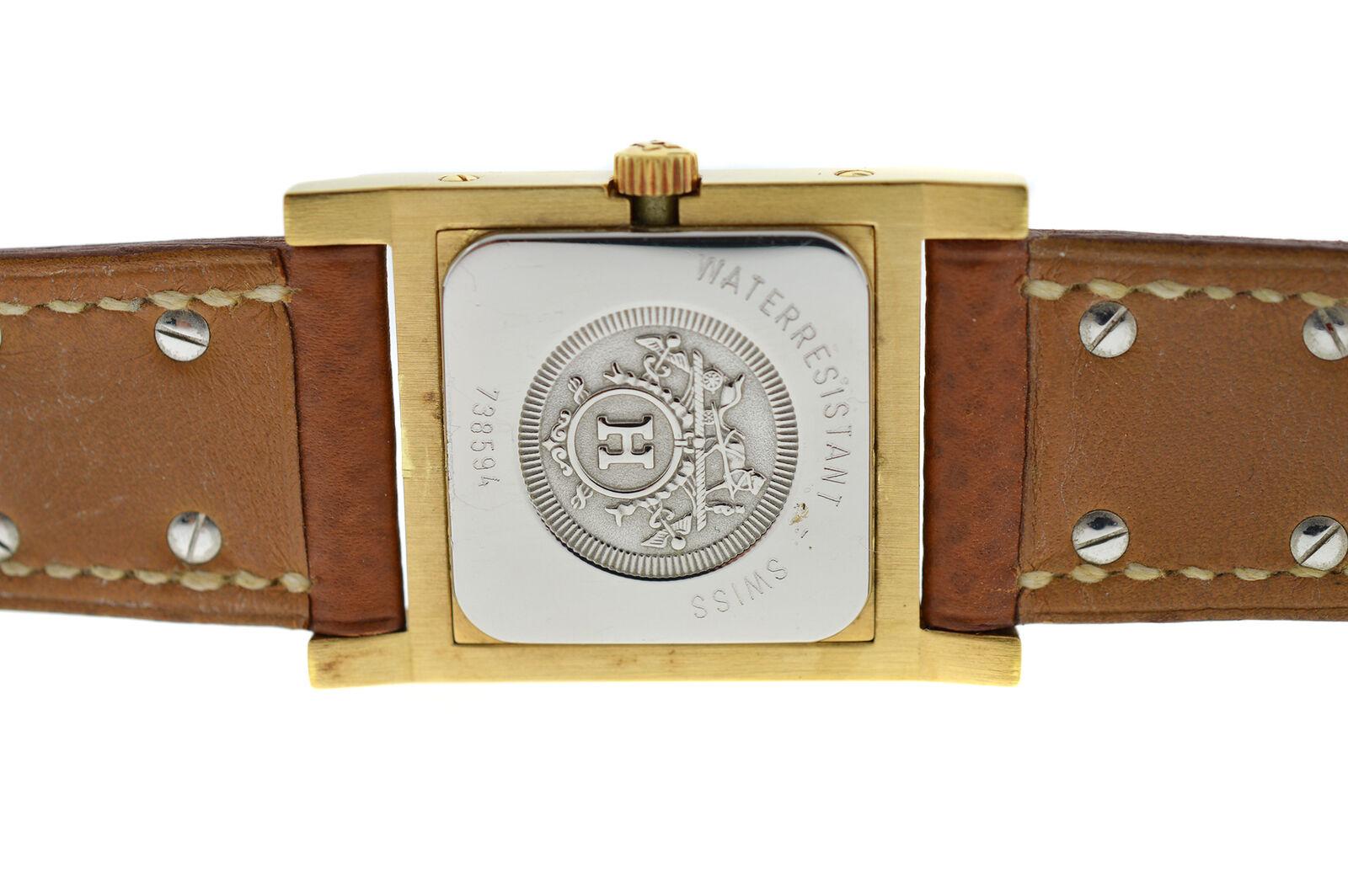 Hermes Medor Stud Gold Plated Bracelet Leather Quartz Watch For Sale 1