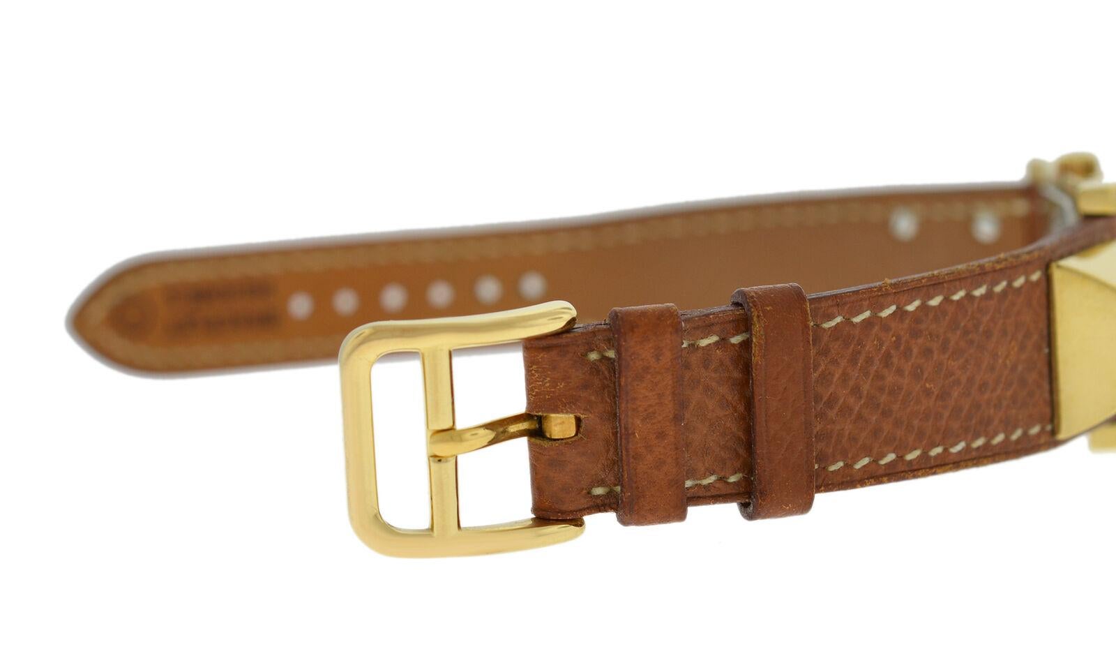 Hermes Medor Stud Gold Plated Bracelet Leather Quartz Watch For Sale 3