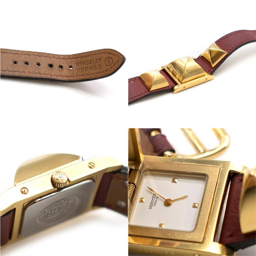 Women's Hermes Medor vintage studded leather bracelet watch