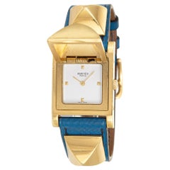 Hermès Medor Watch c1994 Blue Leather Strap Estate Fine Jewelry Pyramid Case