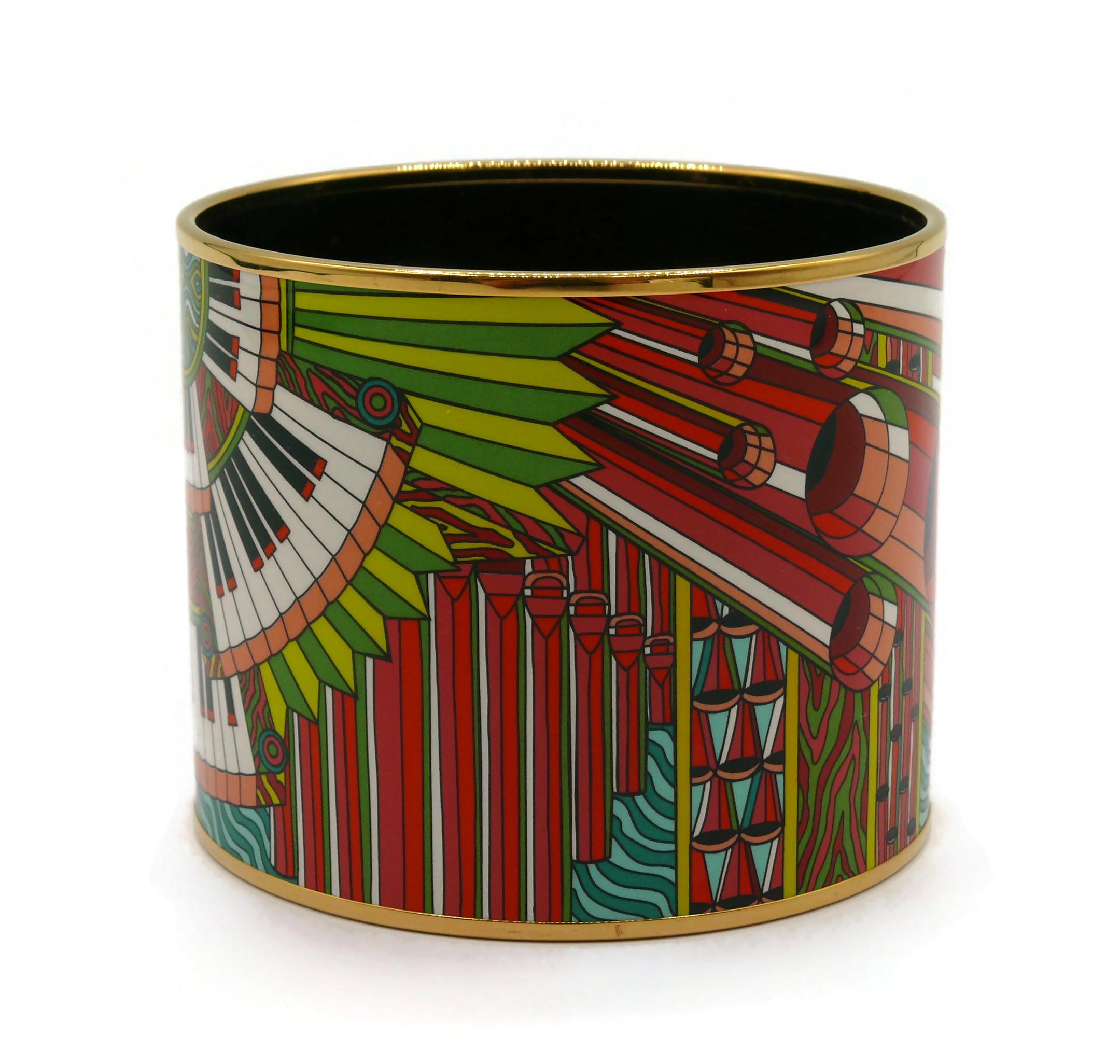 Hermes Mega Wide Enamel Printed Point d'Orgue Cuff Bracelet For Sale 1