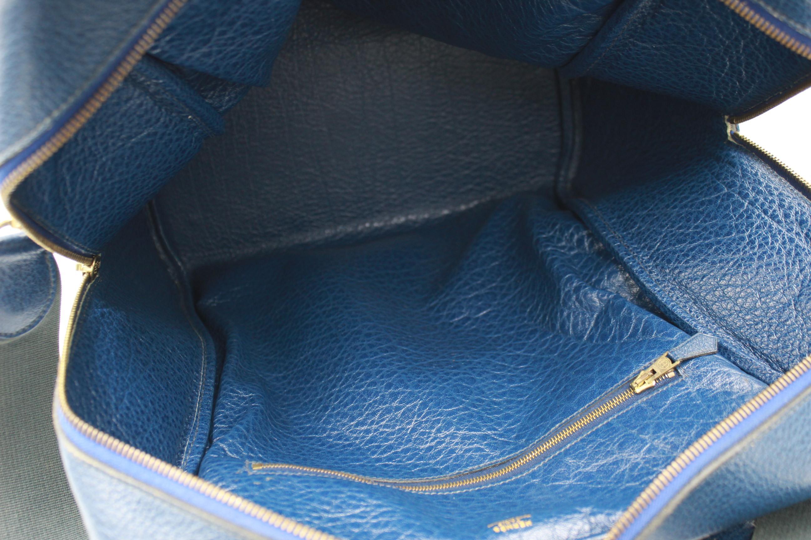 Black Hermes men handbag in blue leather For Sale