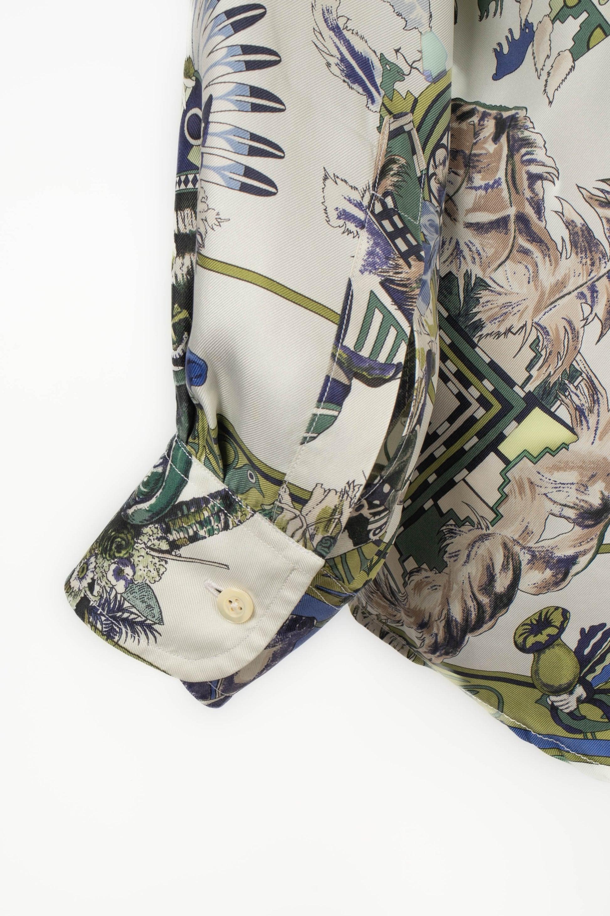 Men's Hermès Men Patterned Silk Shirt 'Kachinas' For Sale