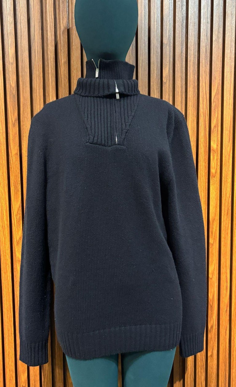 Hermes Men XL Navy Cashmere Double Layered Zip Up Turtleneck