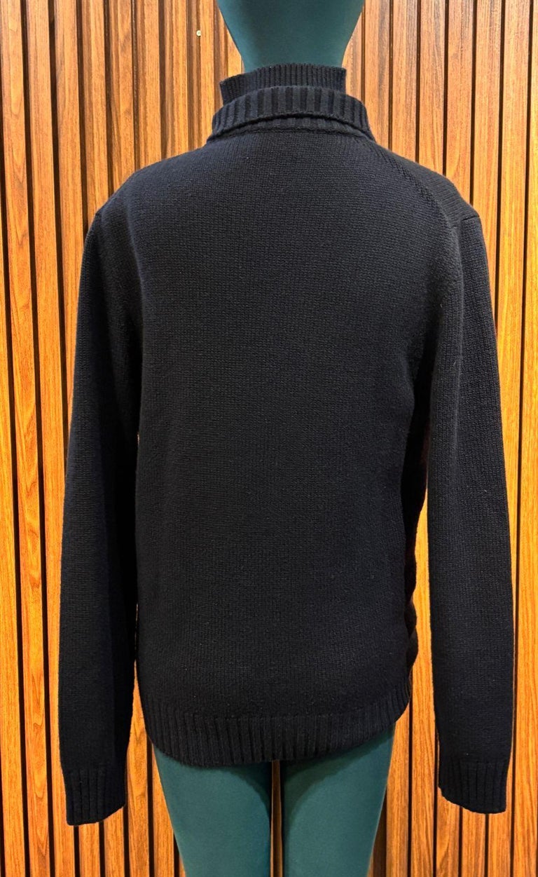 Hermes Men XL Navy Cashmere Double Layered Zip Up Turtleneck