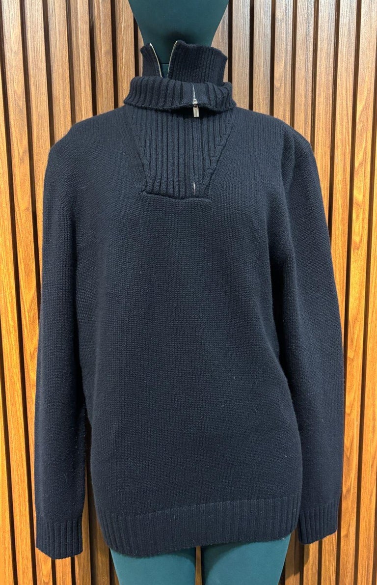 Hermes Men XL Navy Cashmere Double Layered Zip Up Turtleneck