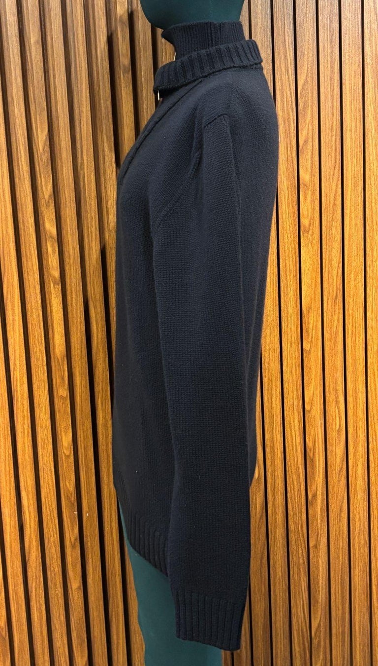 Hermes Men XL Navy Cashmere Double Layered Zip Up Turtleneck