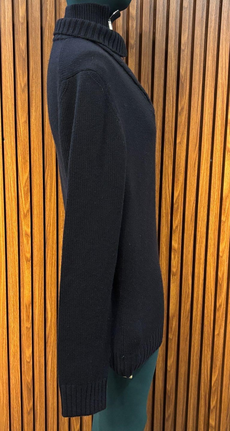 Hermes Men XL Navy Cashmere Double Layered Zip Up Turtleneck