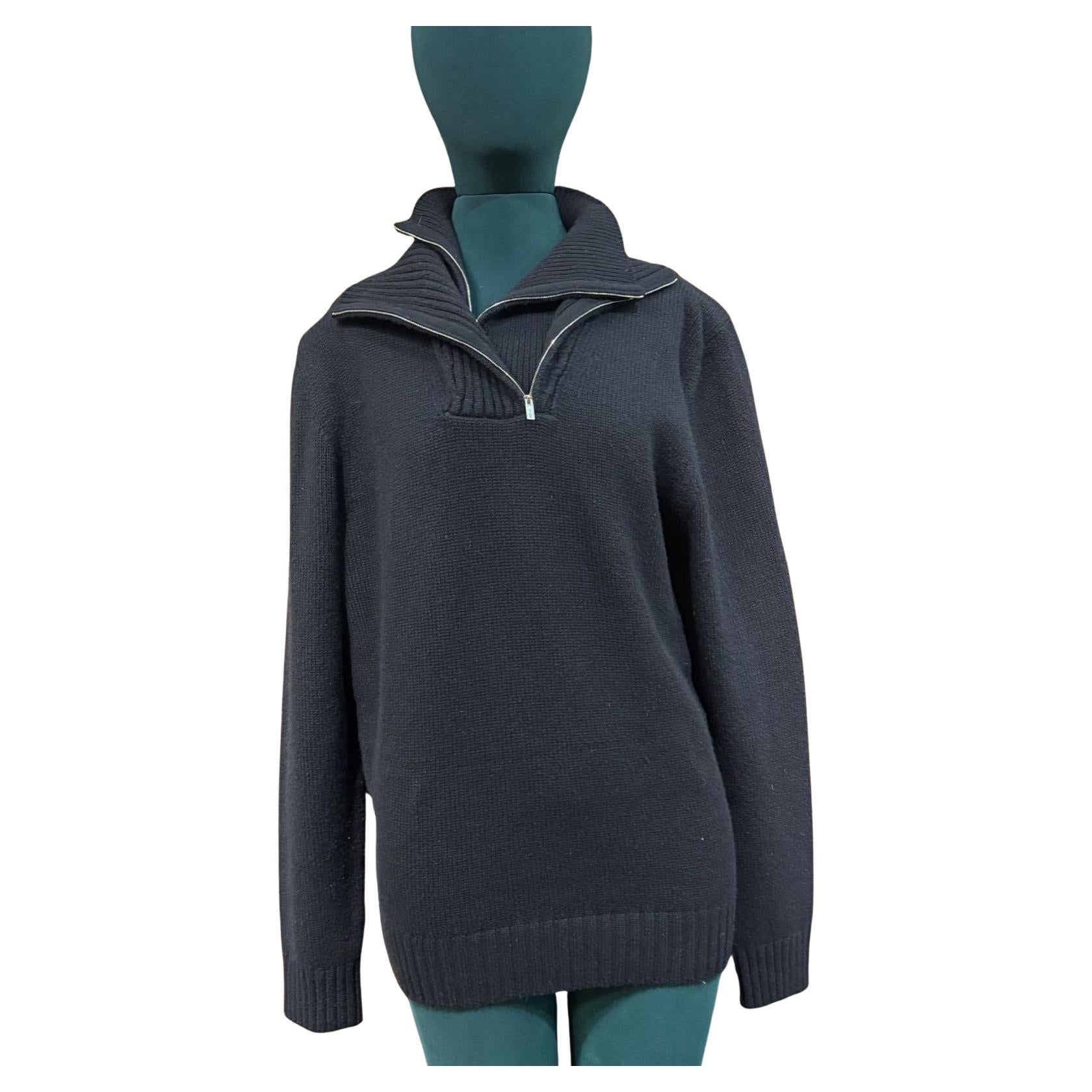 Hermes Uomo XL Navy Cashmere Doppio Strato Zip Up Maglione Dolcevita