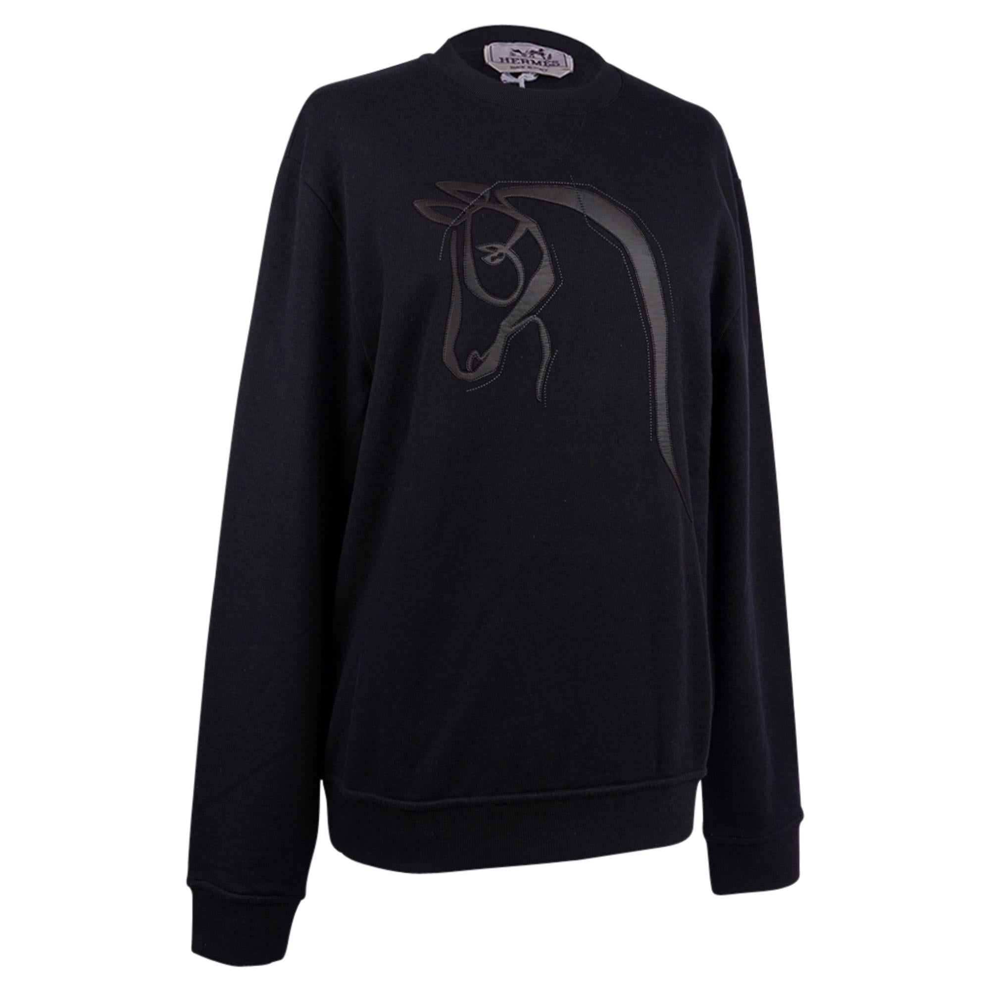 Hermes Men's Black Crewneck Sweater / Cheval au Trait Applique M In New Condition For Sale In Miami, FL