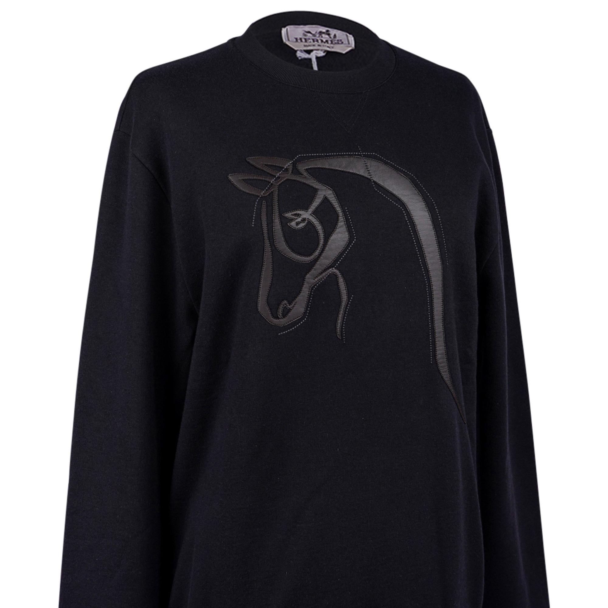 Hermes Men's Black Crewneck Sweater / Cheval au Trait Applique M