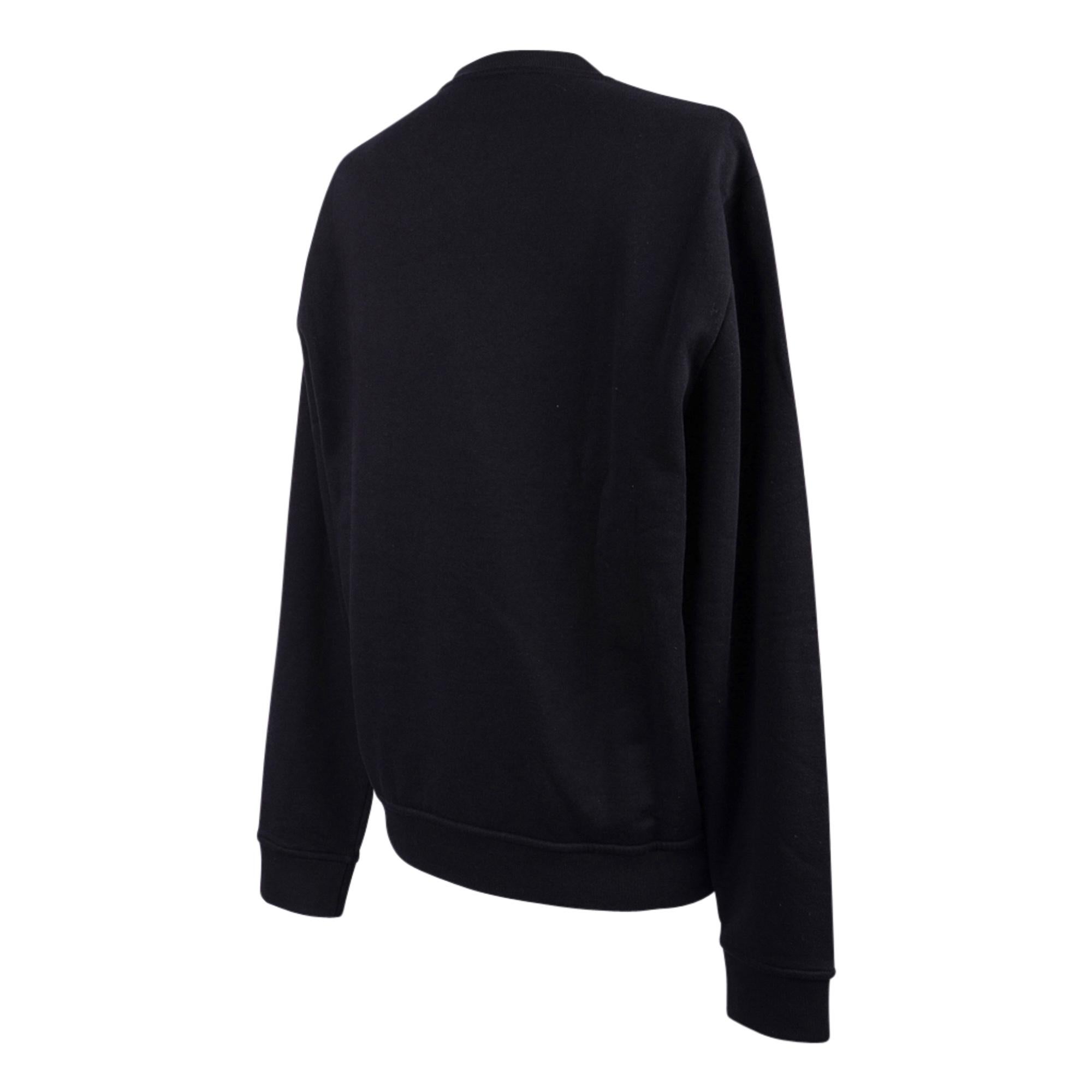 Hermes Men's Black Crewneck Sweater / Cheval au Trait Applique M For Sale 5