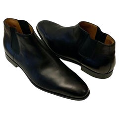 Hermès Mens Black Leather Ankle Boots