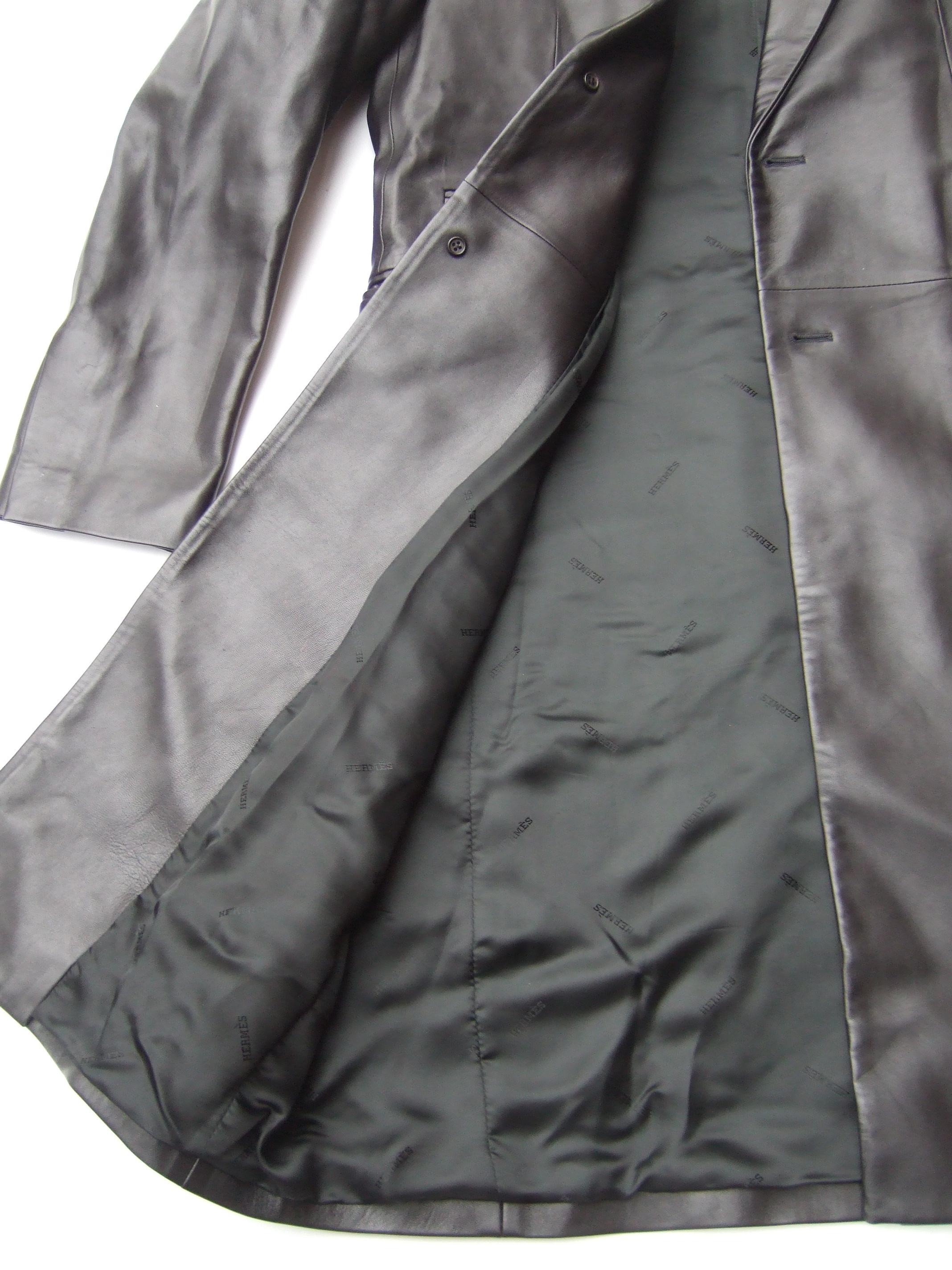 Hermes Men's Buttery Soft Black Lambskin Leather Unisex Coat Size 54 c 21st c  For Sale 7