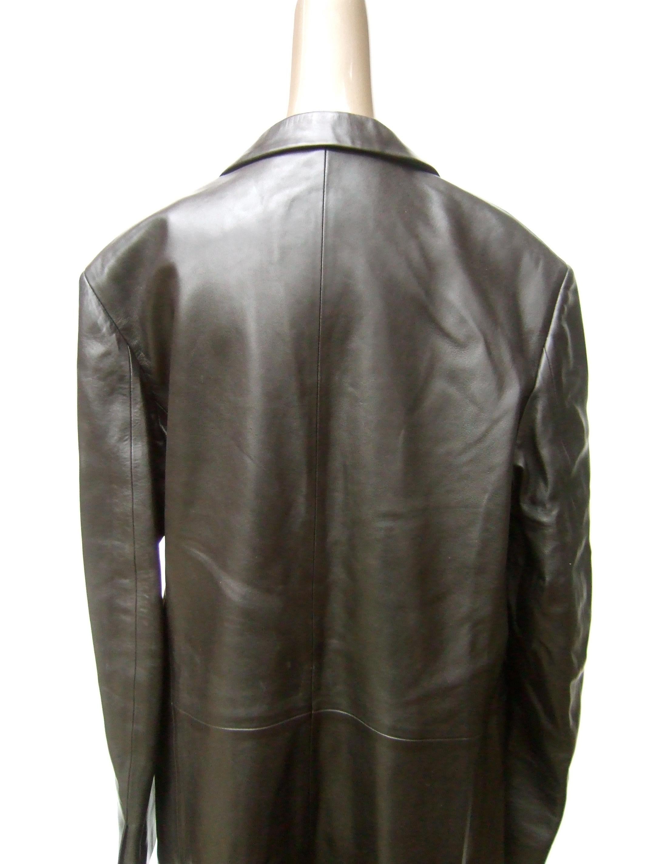 Hermes Men's Buttery Soft Black Lambskin Leather Unisex Coat Size 54 c 21st c  For Sale 9