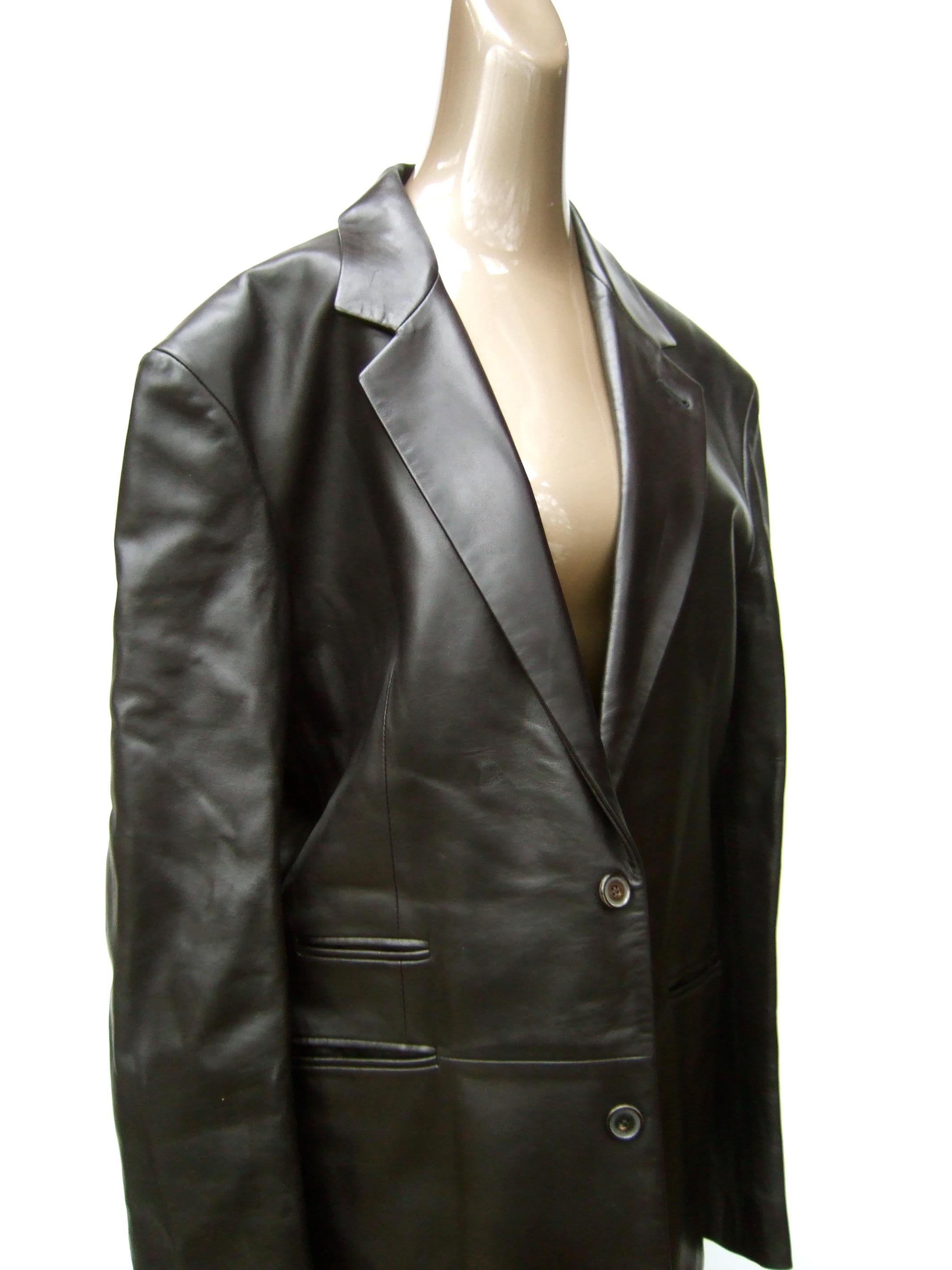 Hermes Men's Buttery Soft Black Lambskin Leather Unisex Coat Size 54 c 21st c  In Good Condition For Sale In University City, MO